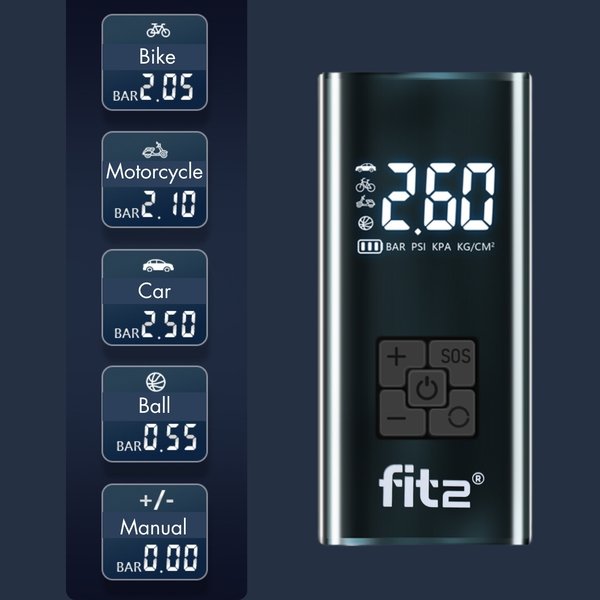 Elektrinė-akumuliatorinė oro pompa FIT2 Bike